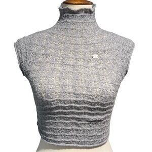 Gray Knit Crochet High Collar Turtleneck Sleeveless Sweater - Size XS